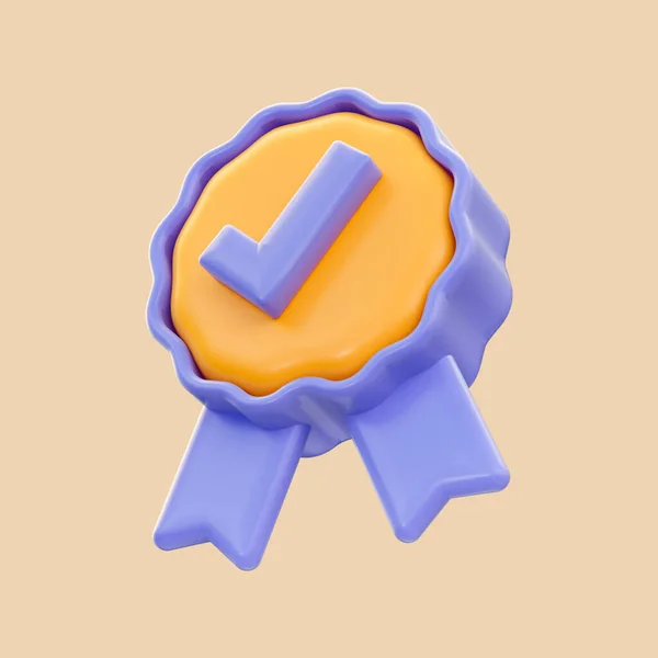 Cartoon Look Checkmark Certificate Badge Icon Render Medal Verified Success — Stock Photo, Image