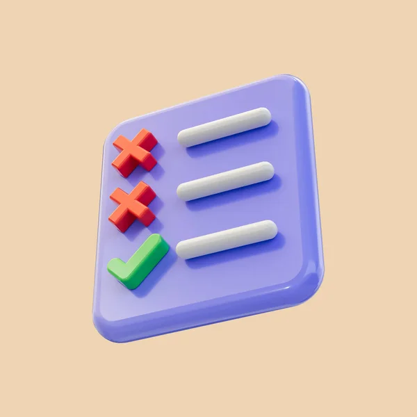 Check Cross List Document Icon Render Concept Clipboard Green Tick — Stock Photo, Image