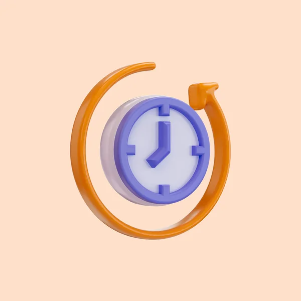Icono Reloj Rotación Brillante Realista Concepto Renderizado Para Rebobinar Flecha —  Fotos de Stock
