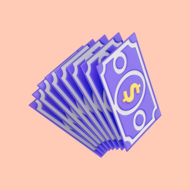 karikatür bak dolar banknot uçan ikon para kar yatırımı ve tasarruf için üç boyutlu yorumlama kavramı