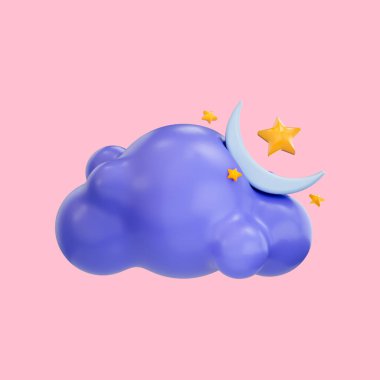 gerçekçi çizgi film görünümü bulutlu gece yıldızı hava durumu ikonu web sitesi ve uygulama işareti için 3D sunum kavramı