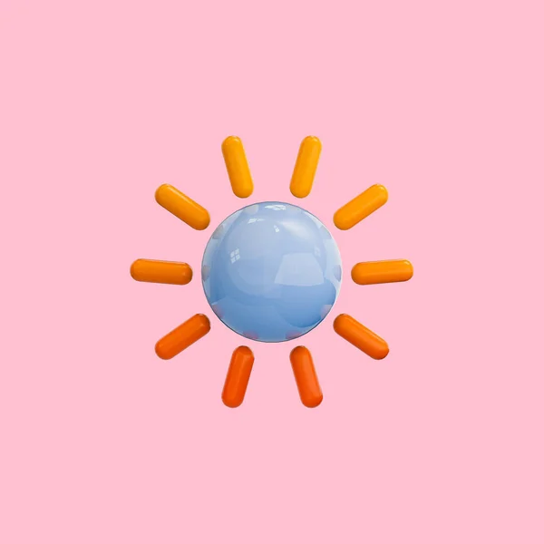 Cartoon Look Sun Icon Render Concept Weather Yellow Shiny Sun — Stock Photo, Image