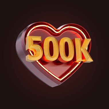 500.000 ya da 500.000 takipçi kutlama ikonu neon ışıklı 3D canlandırma konsepti