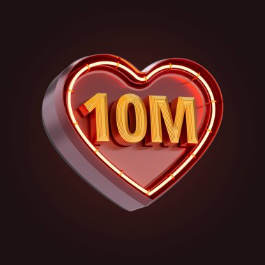 10 milyon ya da 10 metre takipçi kutlama ikonu neon ışıklı 3D canlandırma konsepti