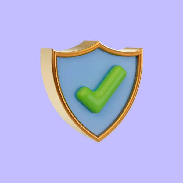 Ícone Marca Verificação Escudo Segurança Renderizar Conceito Para Proteção Segura — Fotografia de Stock