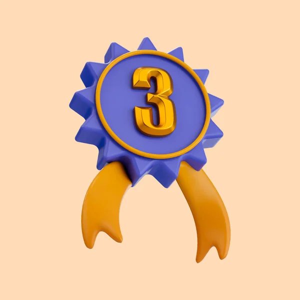 三等徽章图标3D渲染获奖者概念保证得奖彩带符号 — 图库照片