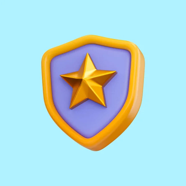 Ikona Gwiazdy Tarczy Bezpieczeństwa Renderowania Koncepcja Plakietki Ochronnej Symbol Sinusoidy — Zdjęcie stockowe