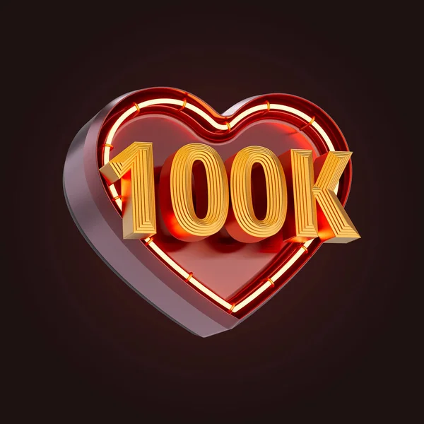 Centomila 100K Seguace Celebrazione Amore Icona Neon Bagliore Illuminazione Concetto — Foto Stock