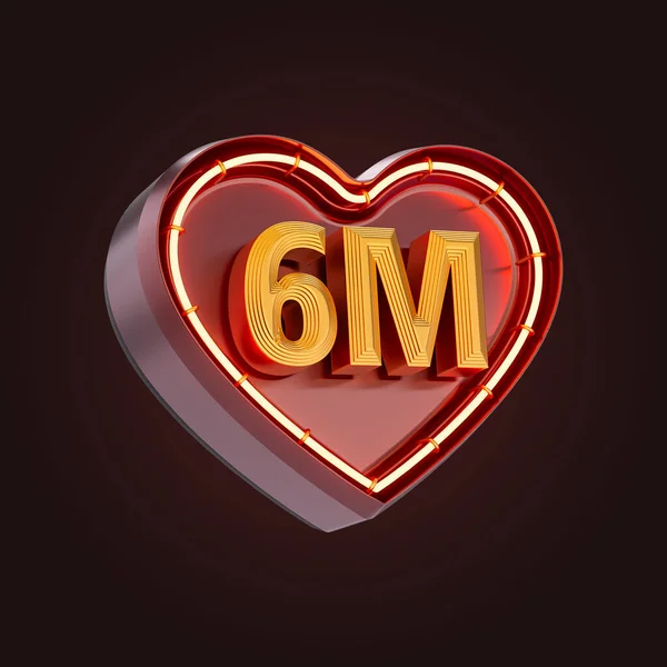 Six Million Follower Celebration Love Icon Neon Glow Lighting Render — Stock Photo, Image