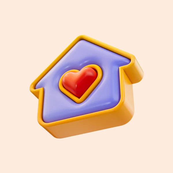 素敵な家のためのハートホームアイコン3Dレンダリングの概念幸せな家族やウェブサイトのアプリケーション記号 — ストック写真