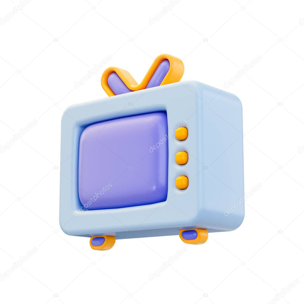 television icon 3d render concept for watching movie song film news live telecast and sign symbol