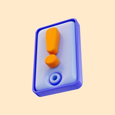 Uyarı bilgi uyarı sorunu sistemi için akıllı telefon ünlem simgesi 3d oluşturma kavramı