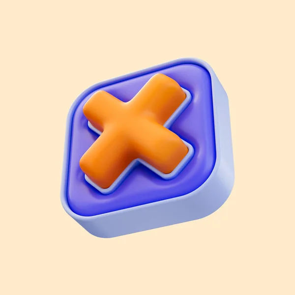 Realistik Glossy Cross Mark Cube Badge Icon Render Konsep Untuk — Stok Foto