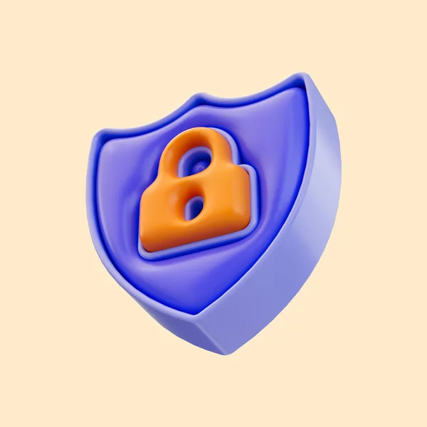 Security Shield Lock Icon Render Concept Protection Block Internet Virus — Stock Photo, Image