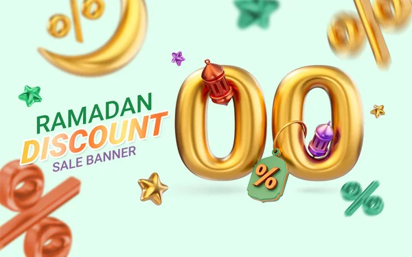 Gold Realistic Percent Interest Ramadan Eid Super Sale Offer Banner — Stock Photo, Image
