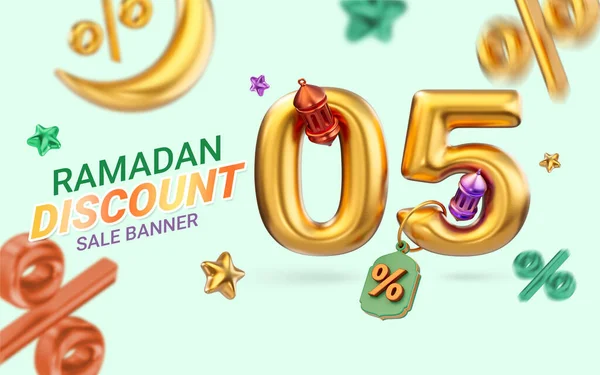 Gold Realistic Percent Discount Ramadan Eid Super Sale Offer Banner — Stock Photo, Image