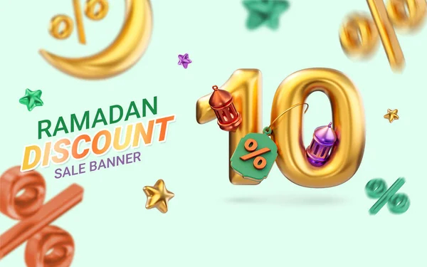 Gold Realistic Percent Discount Ramadan Eid Super Sale Offer Banner — Stock Photo, Image