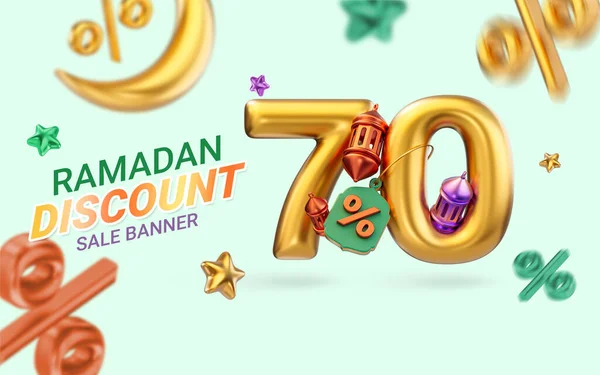 Gold Realistic Percent Discount Ramadan Eid Super Sale Offer Banner — Stock Photo, Image