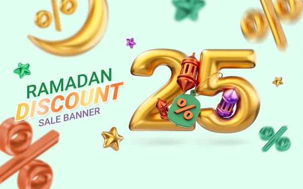 Gold Realistic Percent Discount Ramadan Eid Super Sale Offer Banner — Stock Photo, Image