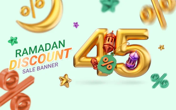 Gold Realistic Percent Discount Ramadan Eid Super Sale Offer Banner — Stock Photo, Image