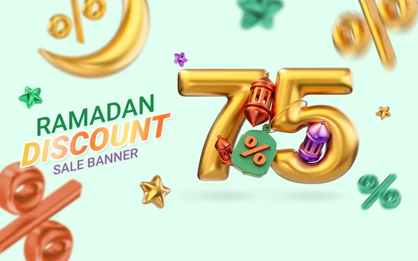 Goud Realistische Procent Korting Ramadan Eid Super Verkoop Bieden Banner — Stockfoto