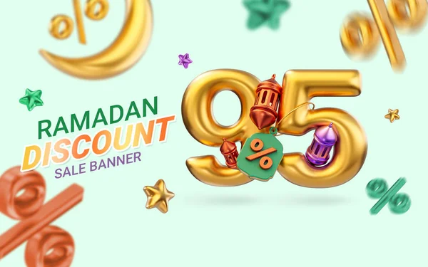 Gold Realistic Percent Discount Ramadan Eid Super Sale Offer Banner — Stock Photo, Image