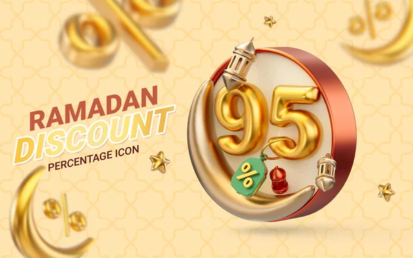 Ramadan Eid Sale Template Design Percent Discount Offer Gold Lanterns — Stock Photo, Image