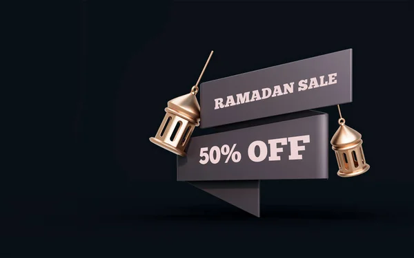 Procent Försäljning Banner Med Gyllene Lykta Render Koncept För Ramadan — Stockfoto