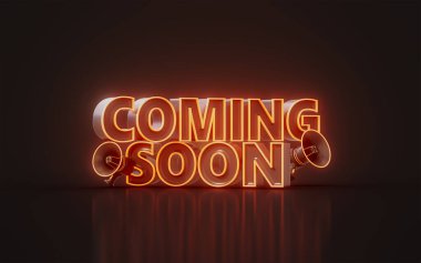 Yakında büyük nesnenin açılışı için megafon neon ışıklı 3D render kavramı ile duyurulacak.