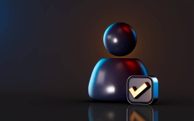 Koyu arkaplan üzerinde kullanıcı altın işaretleme simgesi tanımlanmış kişi bilgisi için 3d oluşturma kavramı