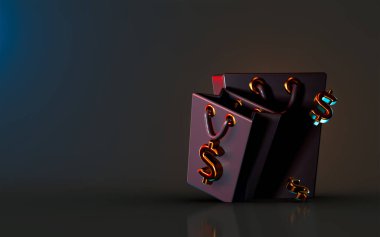 ABD para birimine pazarlama ödemesi için $3d tabelalı bir alışveriş poşeti simgesi 