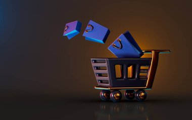 online shopping sale icon on dark background 3d render concept for marketing banner design clipart