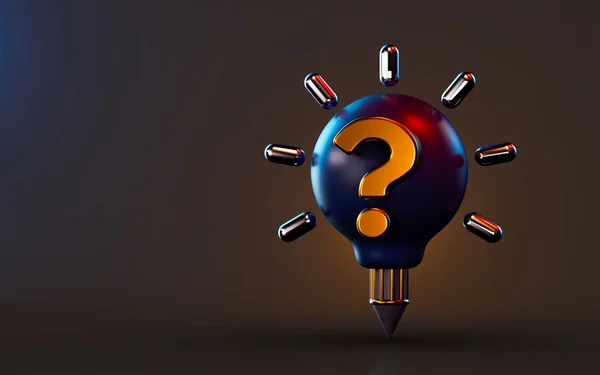 Creative Pencil Icon Attached Lightbulb Question Mark Dark Background Render — стоковое фото