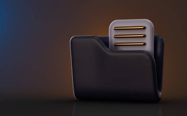 Koyu arkaplan üzerinde belge listesi simgesi olan dizin, depolama raporu yönetimi için 3d hazırlama kavramı