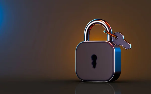Slot Sleutel Pictogram Donkere Achtergrond Renderen Concept Voor Bescherming Privacy — Stockfoto