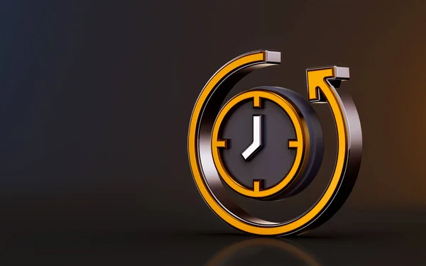 Rotationsuhr Symbol Auf Dunklem Hintergrund Renderkonzept Für Rewind Time Pfeil — Stockfoto