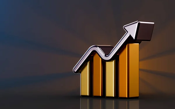Business Graph Icon Dark Background Render Concept Profit Increasing Financial — Foto de Stock