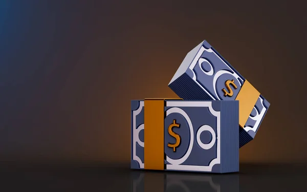 Ikona Pakietu Banknotów Dolarowych Ciemnym Tle Renderowania Koncepcji Inwestycji Oszczędności — Zdjęcie stockowe