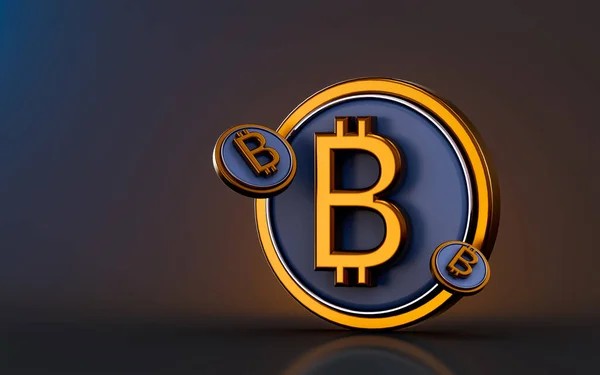 Bitcoin Icon Dark Background Render Concept Digital Currency Cryptocurrency — ストック写真