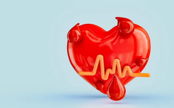 Blood Drop Heart Icon Rhythm Render Concept World Blood Donation — Zdjęcie stockowe