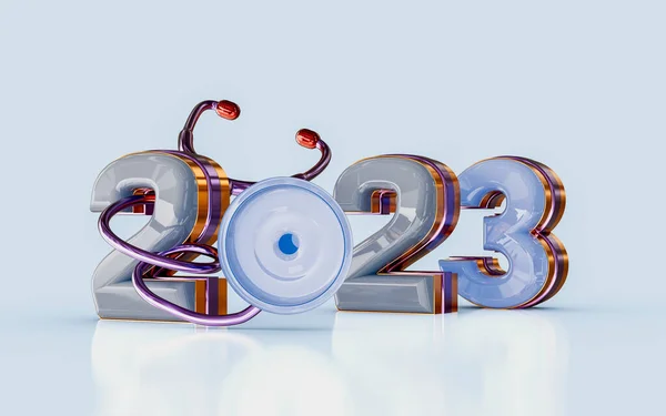 Happy New Year 2023 Statoscope Golden Glass Effect Render Concept — Fotografie, imagine de stoc