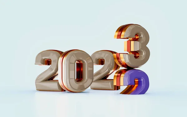 Realistic Glossy Happy New Year 2023 Golden Effect Render Concept — Fotografie, imagine de stoc