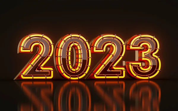 Happy New Year 2023 Neon Light Glow Glass Effect Dark — Fotografia de Stock