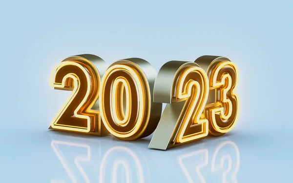 Happy New Year 2023 Golden Neon Light Glass Effect Render — Stockfoto