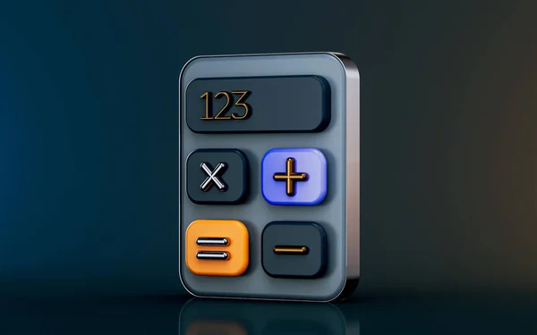 Calculator Icon Dark Background Render Concept Digital Keypad Math Solution — Foto Stock