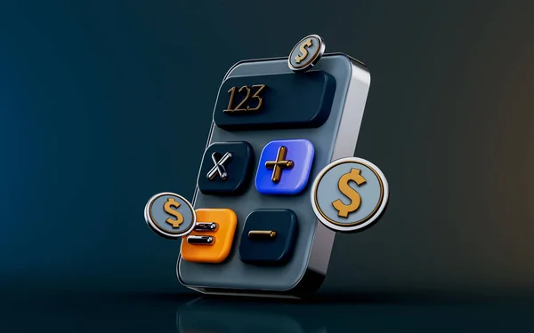 Dollar Geld Rechner Symbol Auf Dunklem Hintergrund Renderkonzept Für Management — Stockfoto