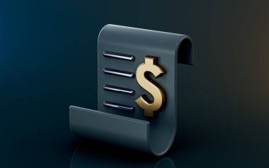 Koyu arkaplan üzerindeki dolar fatura simgesi Bill için 3d yorumlama kavramı veya ilerleme raporu 
