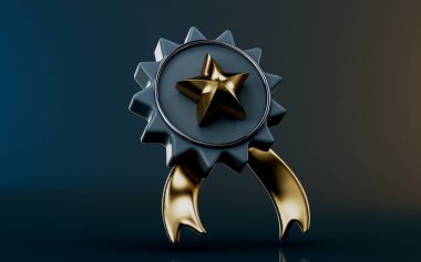 badge star icon on dark background 3d render concept for Premium quality guarantee ribbon 