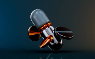 Koyu arkaplan üzerindeki hap simgesi tabletler ve kapsüller için 3d hazırlama kavramı Tıbbi sağlık hizmetleri