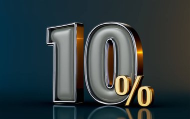 % 10 indirimli mega satış, karanlık arka planda cam etkisi sunar. Alışveriş için 3D canlandırma kavramı